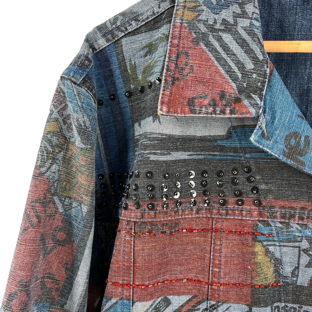 Chicos Jacket Patchwork Print Collage Button Fron… - image 2